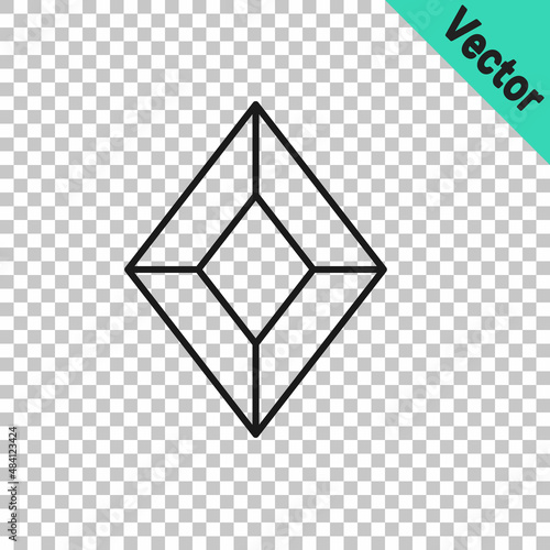 Black line Gem stone icon isolated on transparent background. Jewelry symbol. Diamond. Vector