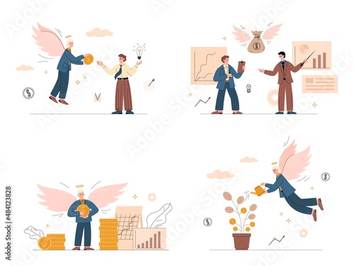 Investor supporting business plan and startup flat vector illustration isolated.