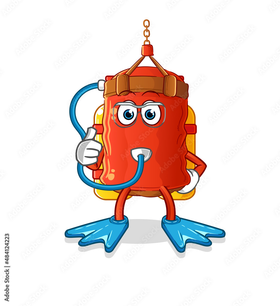 punching bag diver cartoon. cartoon mascot vector punching bag diver cartoon. cartoon mascot vector