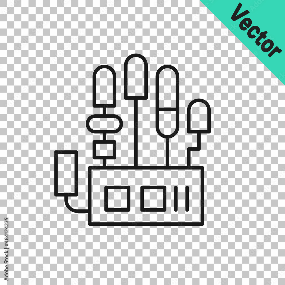 Black line Mechanical robot hand icon isolated on transparent background. Robotic arm symbol. Technological concept. Vector Black line Mechanical robot hand icon isolated on transparent background. Robotic arm symbol. Technological concept. Vector