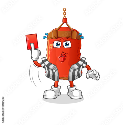 punching bag referee with red card illustration. character vector