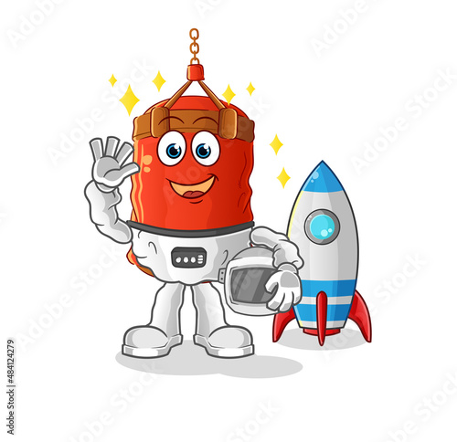 punching bag astronaut waving character. cartoon mascot vector
