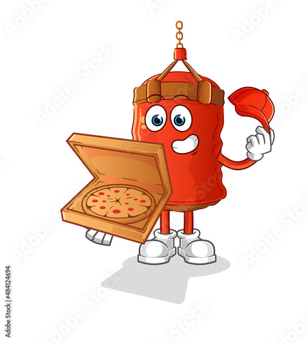 punching bag pizza delivery boy vector. cartoon character