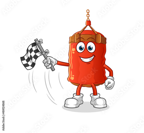 punching bag hold finish flag. cartoon mascot vector