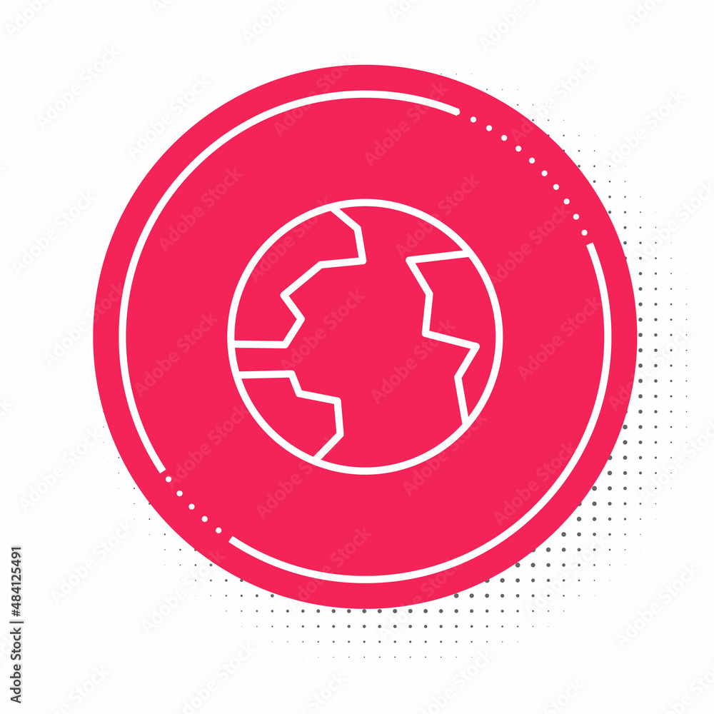 White line Worldwide icon isolated on white background. Pin on globe. Red circle button. Vector White line Worldwide icon isolated on white background. Pin on globe. Red circle button. Vector