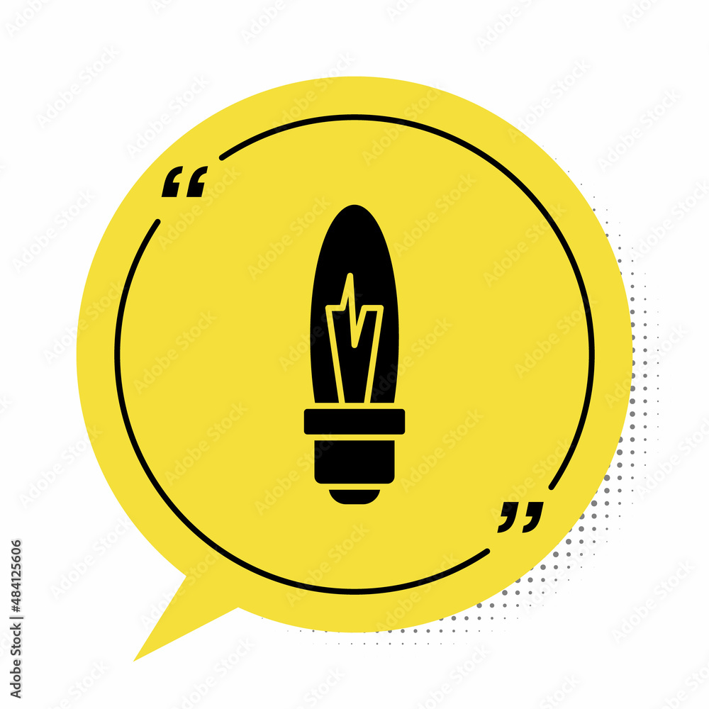 Black Light bulb with concept of idea icon isolated on white background. Energy and idea symbol. Inspiration concept. Yellow speech bubble symbol. Vector Black Light bulb with concept of idea icon isolated on white background. Energy and idea symbol. Inspiration concept. Yellow speech bubble symbol. Vector