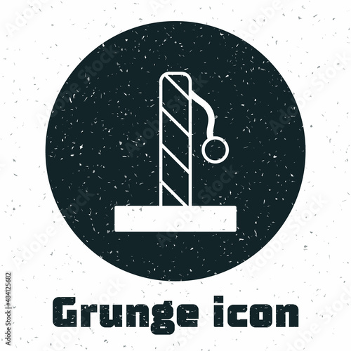 Grunge Cat scratching post with toy icon isolated on white background. Monochrome vintage drawing. Vector