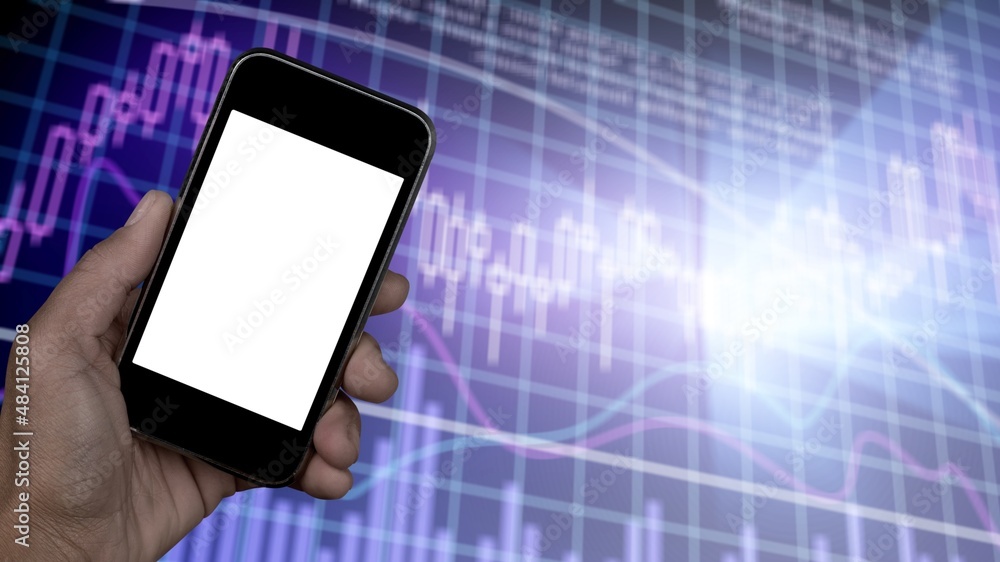 Smartphone with blank screen on the background of stock chart. Smartphone with blank screen on the background of stock chart.