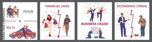 Financial economic crisis, social imbalance between rich, poor in flat vector