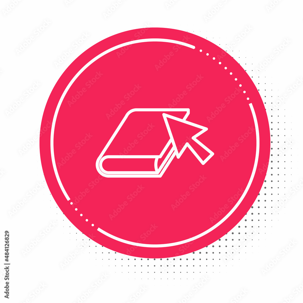 White line Online book icon isolated on white background. Internet education concept, e-learning resources, distant online courses. Red circle button. Vector White line Online book icon isolated on white background. Internet education concept, e-learning resources, distant online courses. Red circle button. Vector
