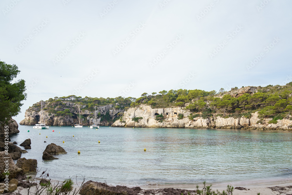 Cala Macarelleta, Menorca. September 2021. Paradise beach on the island of Menorca. Perfect place to relax and enjoy nature in summer.