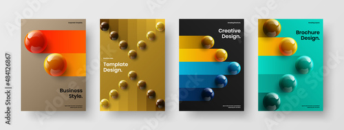 Creative 3D spheres company cover illustration bundle. Clean leaflet design vector layout set.