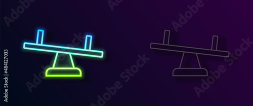 Glowing neon line Seesaw icon isolated on black background. Teeter equal board. Playground symbol. Vector
