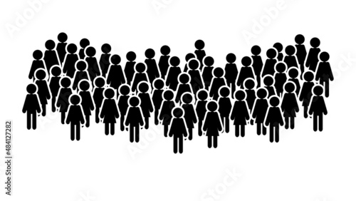Crowd of man and woman, black icons isolated on white background