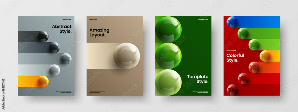 Original realistic spheres book cover concept collection. Abstract company identity design vector illustration bundle.