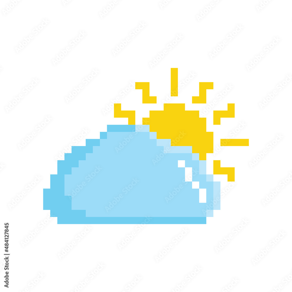 Fototapeta premium pixel art sun and cloud weather vector icon pixel element for 8 bit game