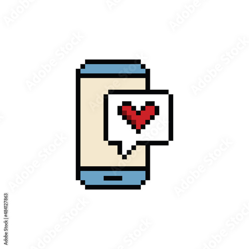 pixel art  smartphone and love message vector  icon pixel element for 8 bit game