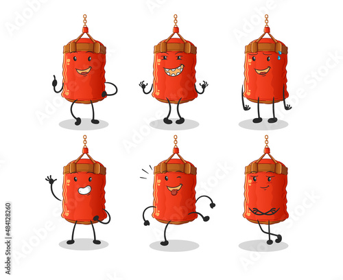 punching bag happy set character. cartoon mascot vector