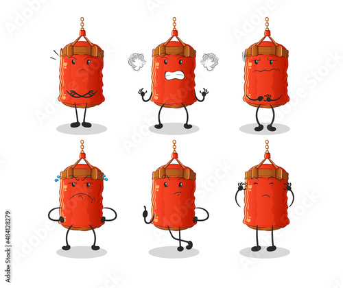 punching bag angry group character. cartoon mascot vector