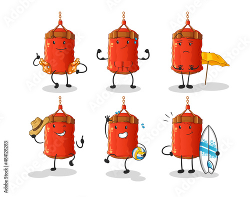 punching bag beach vacation set character. cartoon mascot vector