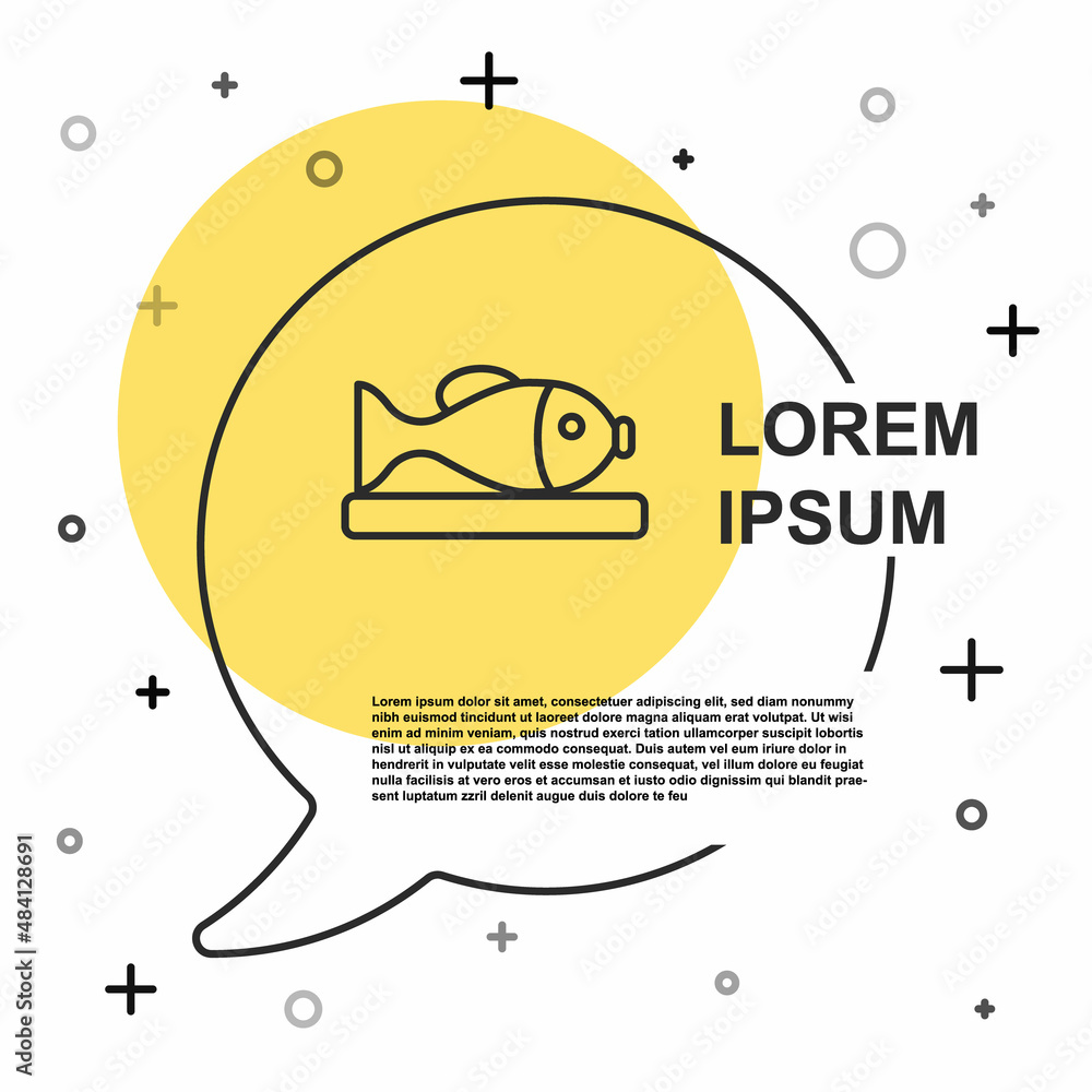 Black line Served fish on a plate icon isolated on white background. Random dynamic shapes. Vector Black line Served fish on a plate icon isolated on white background. Random dynamic shapes. Vector