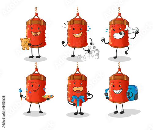 punching bag children group character. cartoon mascot vector