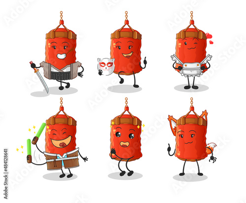 punching bag japanese culture group character. mascot vector