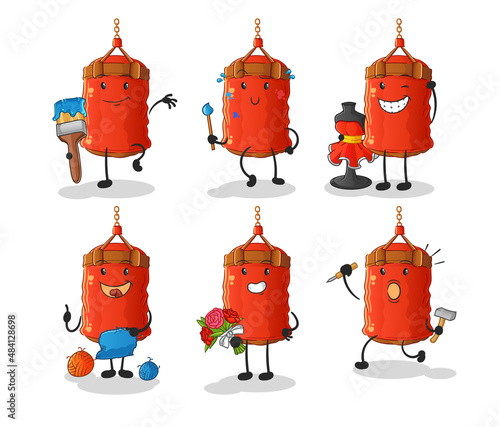 punching bag artist group character. cartoon mascot vector