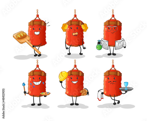 punching bag profession set character. cartoon mascot vector