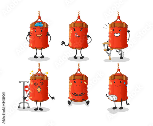 punching bag sick group character. cartoon mascot vector