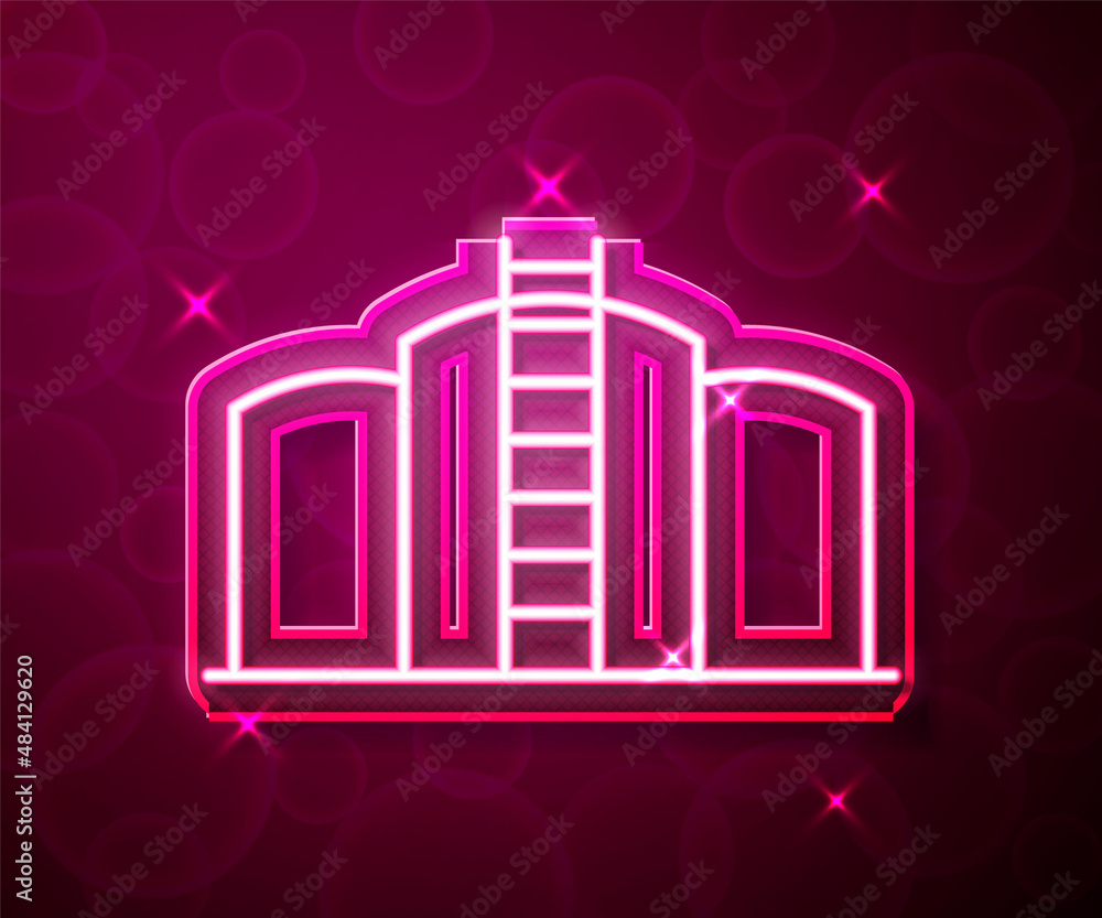 Glowing neon line Oil tank storage icon isolated on red background. Vessel tank for oil and gas industrial. Oil tank technology station. Vector Glowing neon line Oil tank storage icon isolated on red background. Vessel tank for oil and gas industrial. Oil tank technology station. Vector
