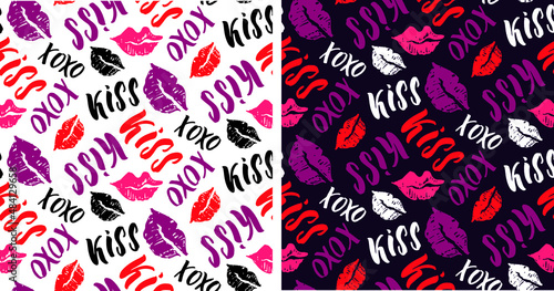 Beautiful hand drawn love heart kiss pattern background. Happy Valentine's Day template design elements.