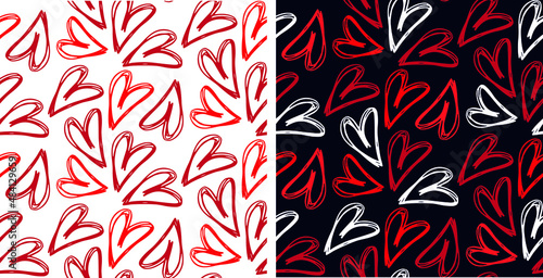 Beautiful hand drawn love heart kiss pattern background. Happy Valentine's Day template design elements.