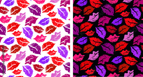 Beautiful hand drawn love heart kiss pattern background. Happy Valentine's Day template design elements.