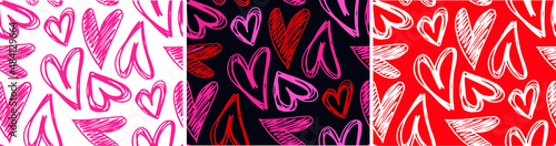 Beautiful hand drawn love heart kiss pattern background. Happy Valentine's Day template design elements.