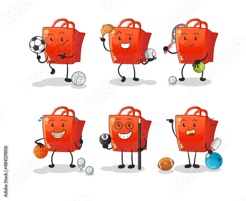 shopping bag sport set character. cartoon mascot vector