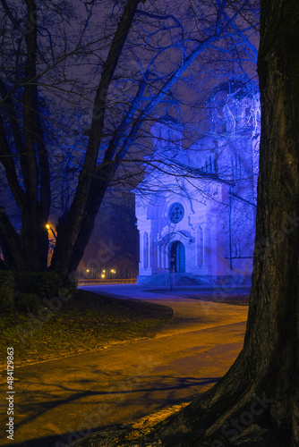 Orthodox church in Slovenian capital Ljubljana at night in winter time