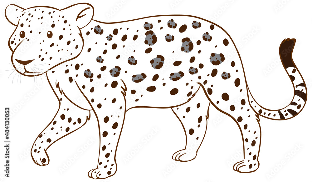 Fototapeta premium Leopard in doodle simple style on white background