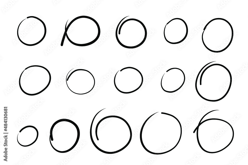 Highlight oval frames. Hand drawn scribble doodle circle set. Ovals and ellipses line template. Stock vector illustration isolated on white background.