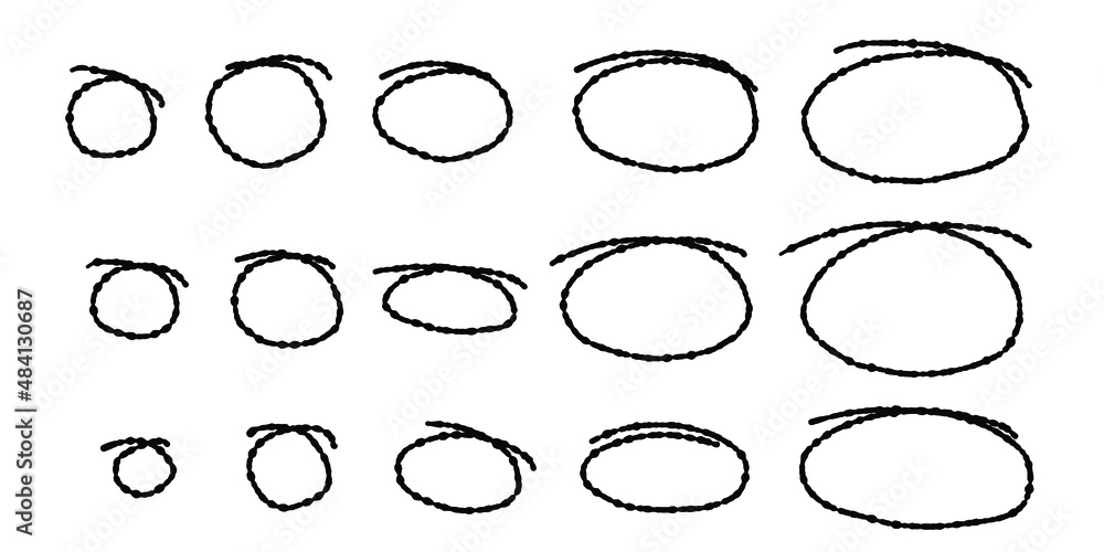 Fototapeta premium Highlight doodle ovals. Highlight hand drawn circle frames set. Ovals and ellipses line template. Vector illustration isolated on white background.