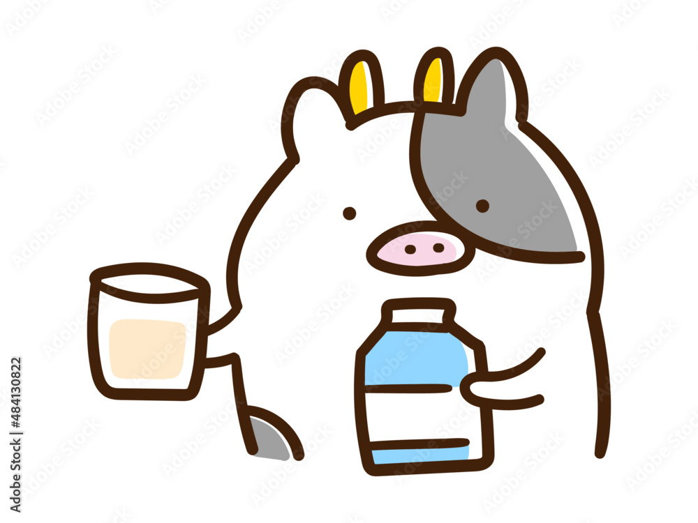牛乳を差し出すかわいいうしのキャラクターの手書き風イラスト Stock 벡터 Adobe Stock