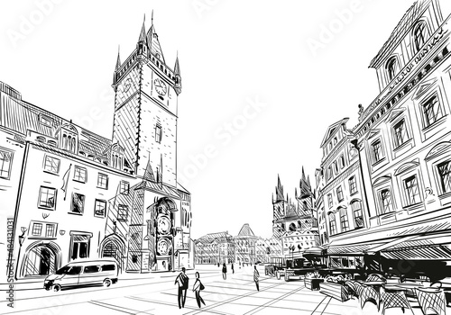 Prague city hand drawn sketch. European city, vector illustration © romanya
