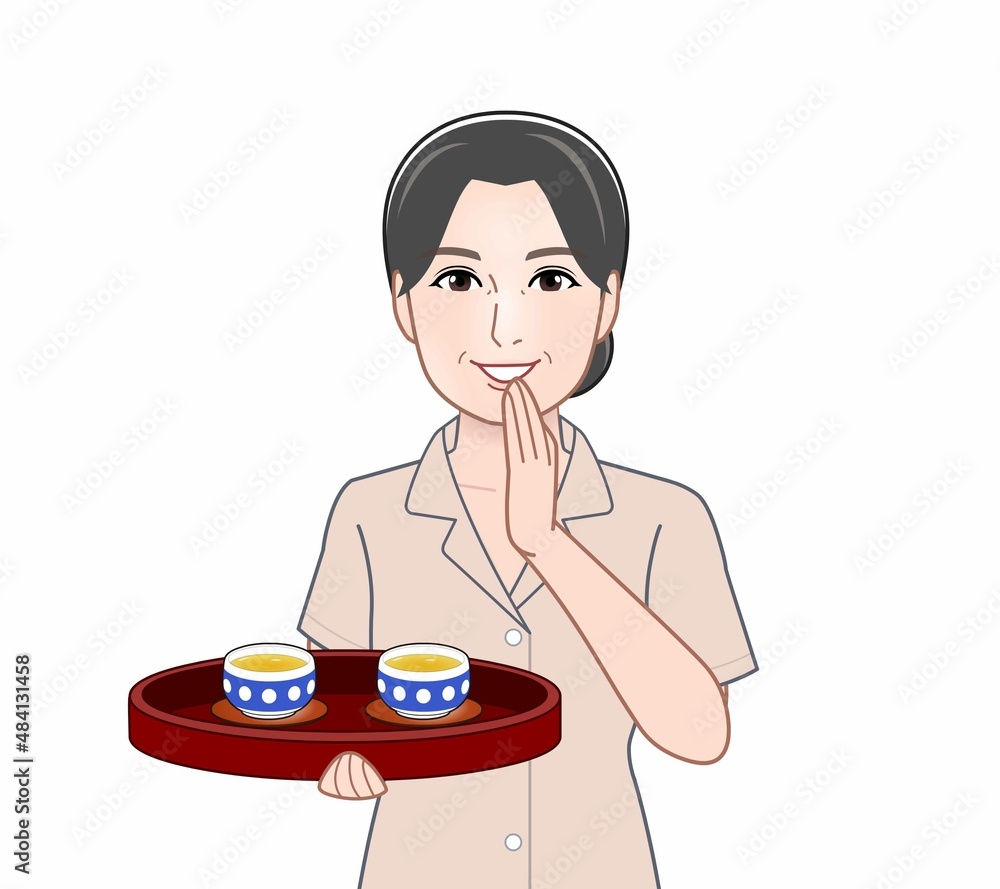 お客様にお茶を出す女性 お客様にお茶を出す女性