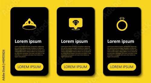 Set Diamond engagement ring, and King crown. Business infographic template. Vector