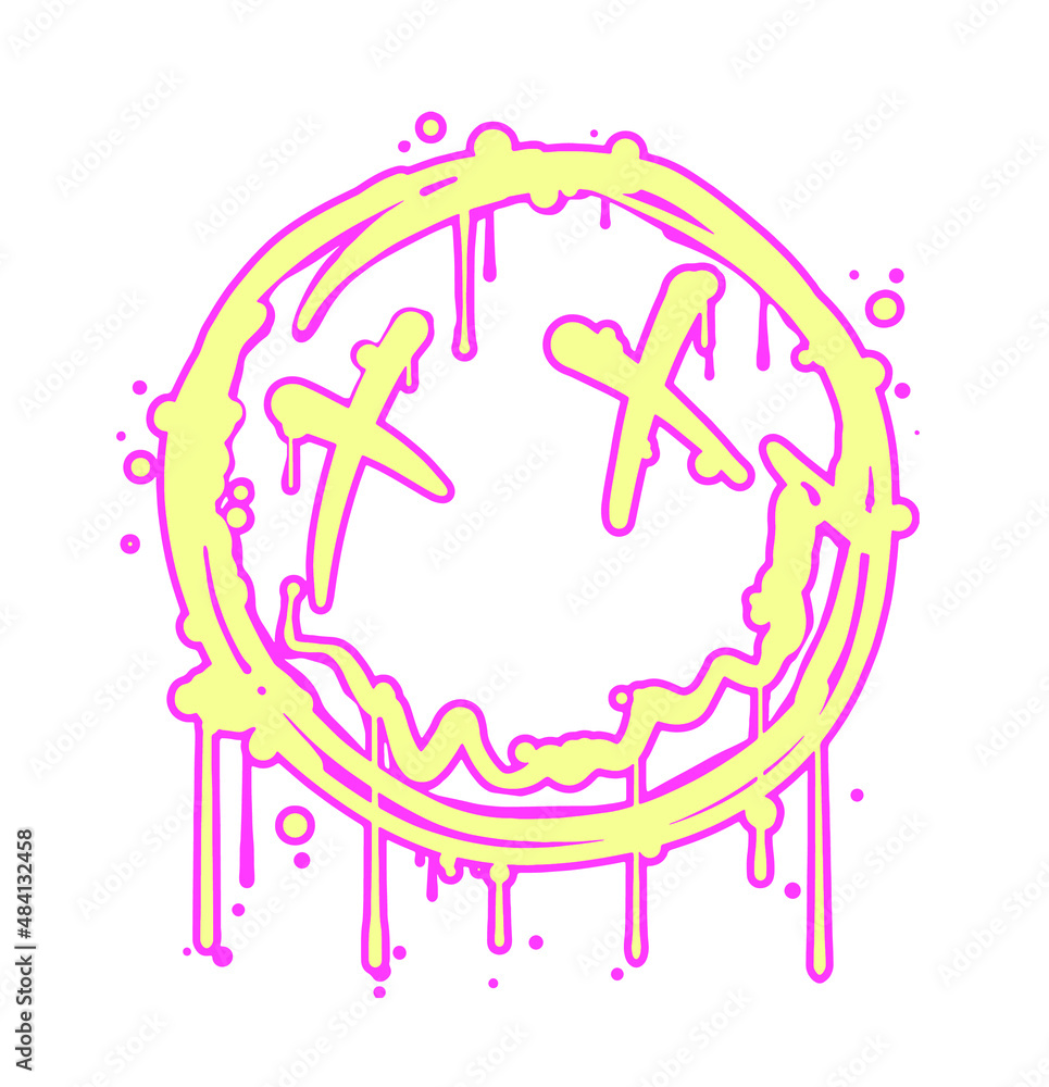 grunge hand drawn colorful emoji spray paint illustration with dripping