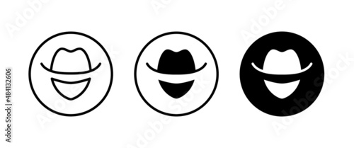 Avatar man in a hat icons , Secret service agent, Spy man icon Wanted button, vector, sign, symbol, logo, illustration, editable stroke, flat design style isolated on white