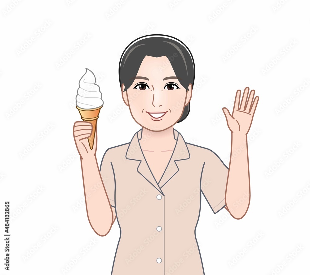 ソフトクリームアイスをもつ女性