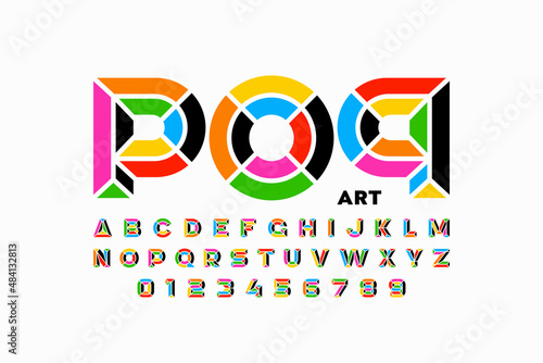 Pop art style font design, alphabet letters and numbers vector illustration