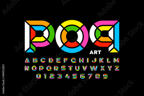 Pop art style font design, alphabet letters and numbers vector illustration