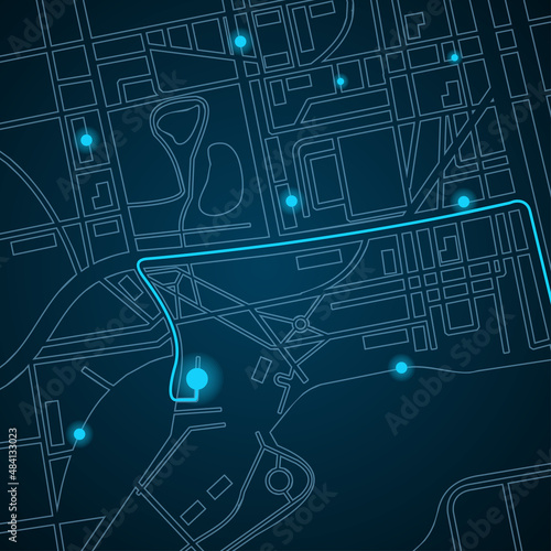 City Map with Street Roads and Location Navigation Interface. Vector
